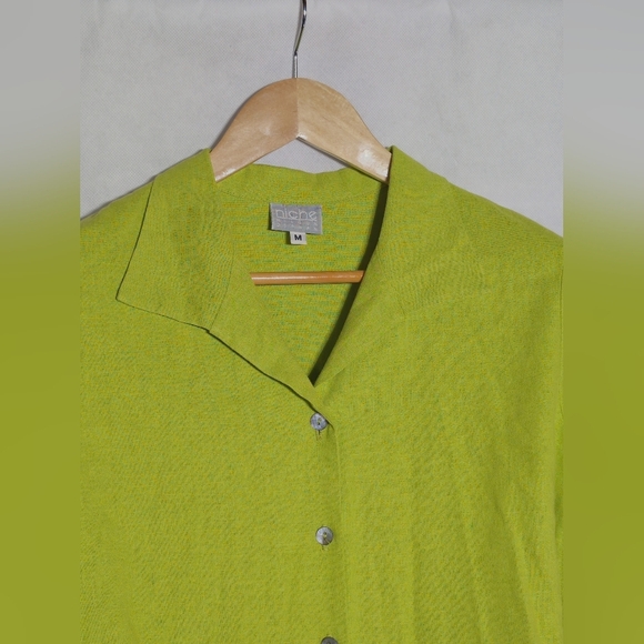 Niche Nilgun Derman Sz M Green Linen Blend Tie Front Shirt - Picture 3 of 7